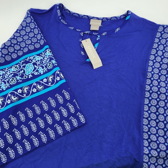 Chico's Tops - Chicos Regal Blue Boho Peasant Coastal Top Kimono Sleeve Keyhole Size 2 LG NWT